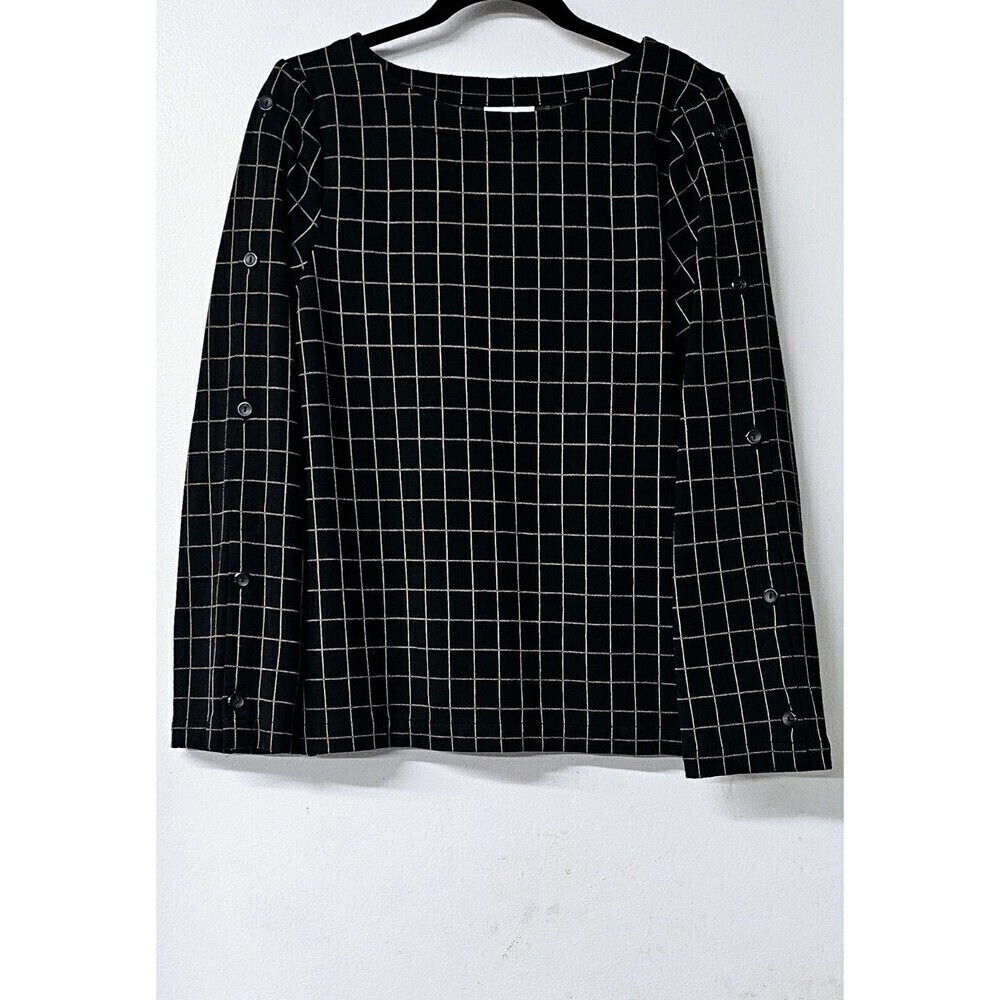 J JILL Ponte Black Checkered Long Sleeve Button Detail Women Shirt (S)